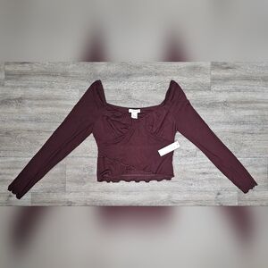 KIRIOUS LOS ANGELES Lettuce Edge Brown Top-Size Medium *NWT*